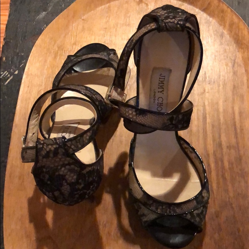 JIMMY CHOO Black Floral Lace Pointed Pumps
